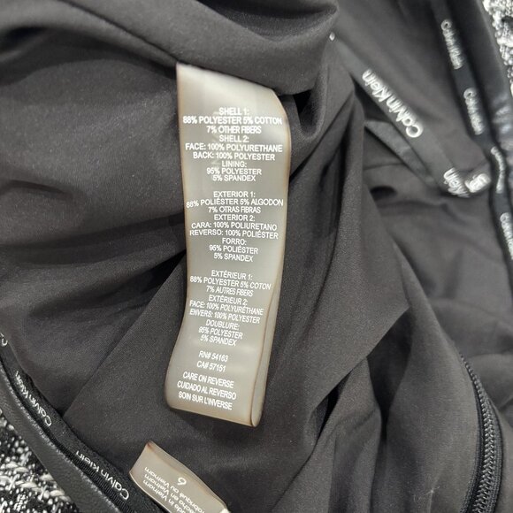 6 Calvin Klein Pencil Skirt Tweed Sequin Above Knee Mini Lined Faux Leather Zip - Picture 11 of 12